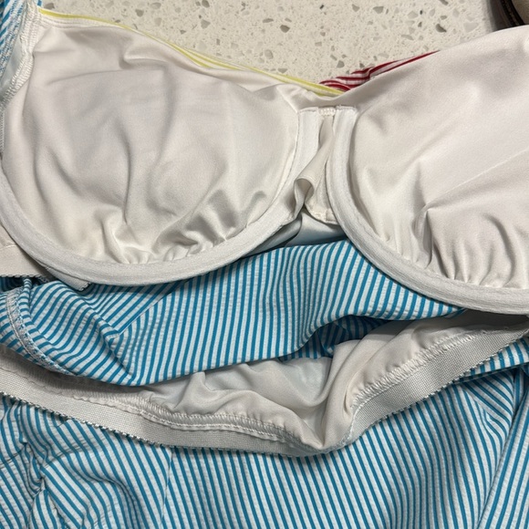 Lands' End Seersucker Tankini top SZ 16 Aqua/white/yellow/red swim beach summer - Picture 5 of 6